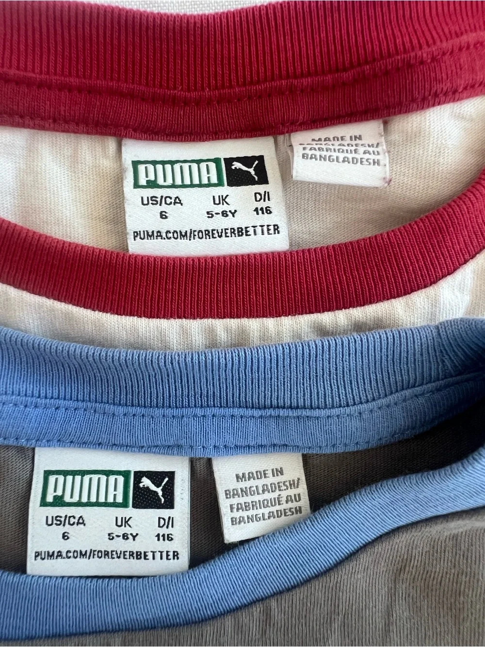 Puma Kids Short Sleeve Pocket Tees — Gray & Cream with Striped Sleeves